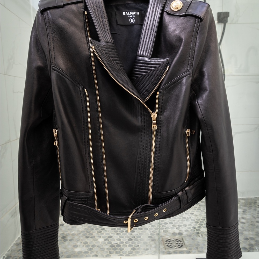 Balmain quilted leather jacket size 38